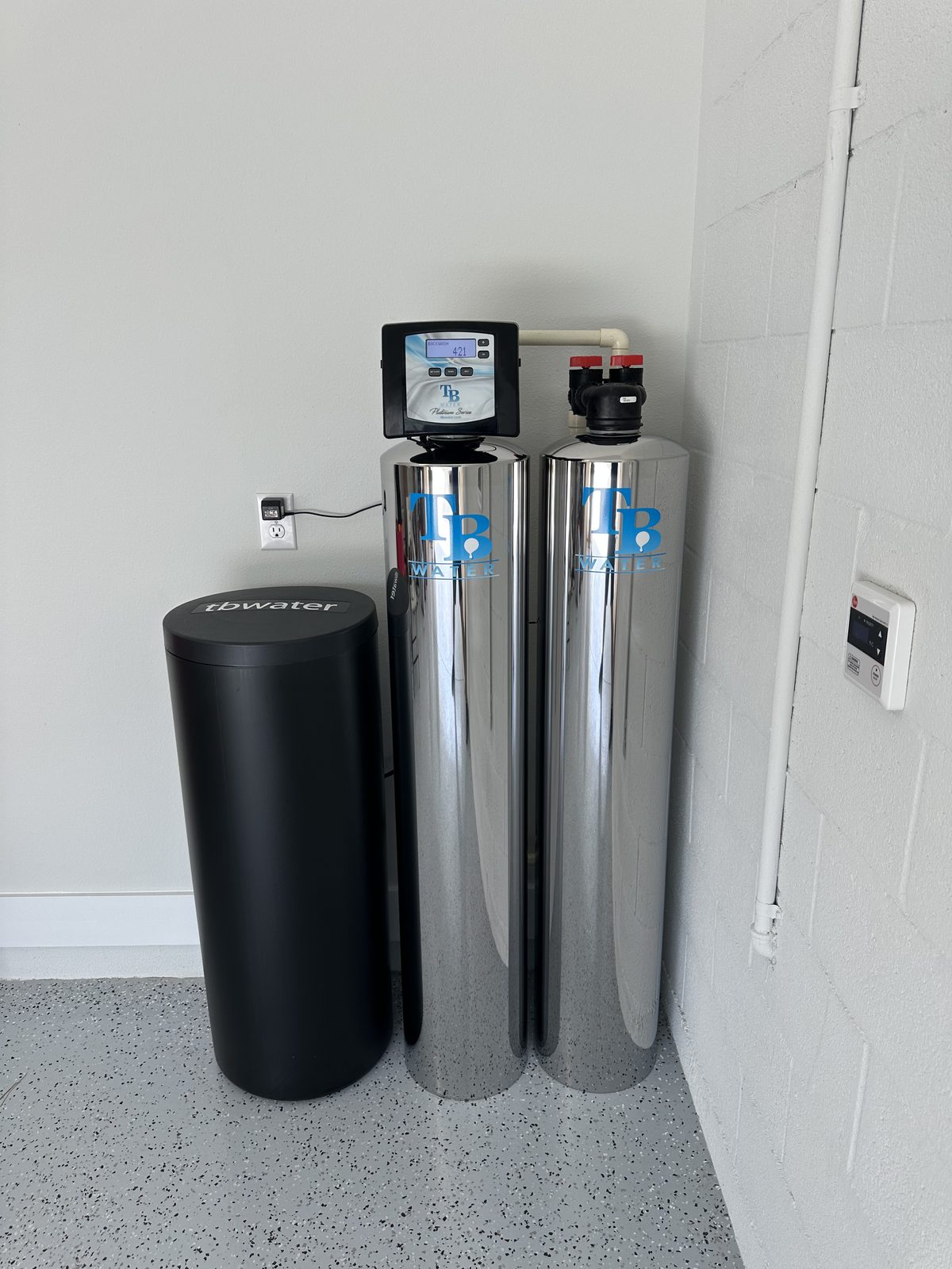 Platinum ProSeries twin tank whole-home system installed in a Tampa Bay garage